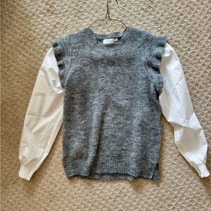 NWT Greylin Adela Sweater Vest top. Grey with white sleeves. Size L.